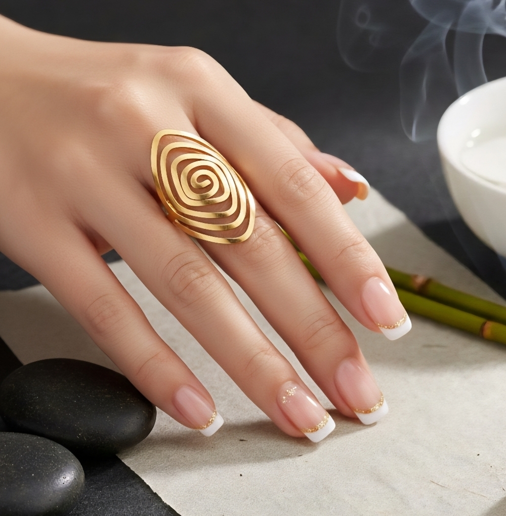 Spiral Gold Plated Stainless Steel Ring - Hypoallergenic Adjustable Swirl Style